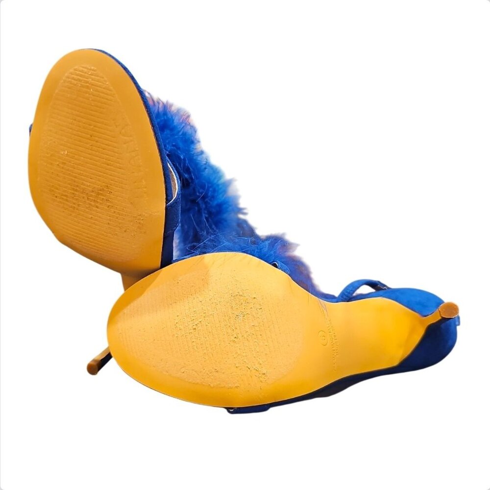 Blue Feather High Heel Slingback Open Toe Sandals - Picture 8 of 8